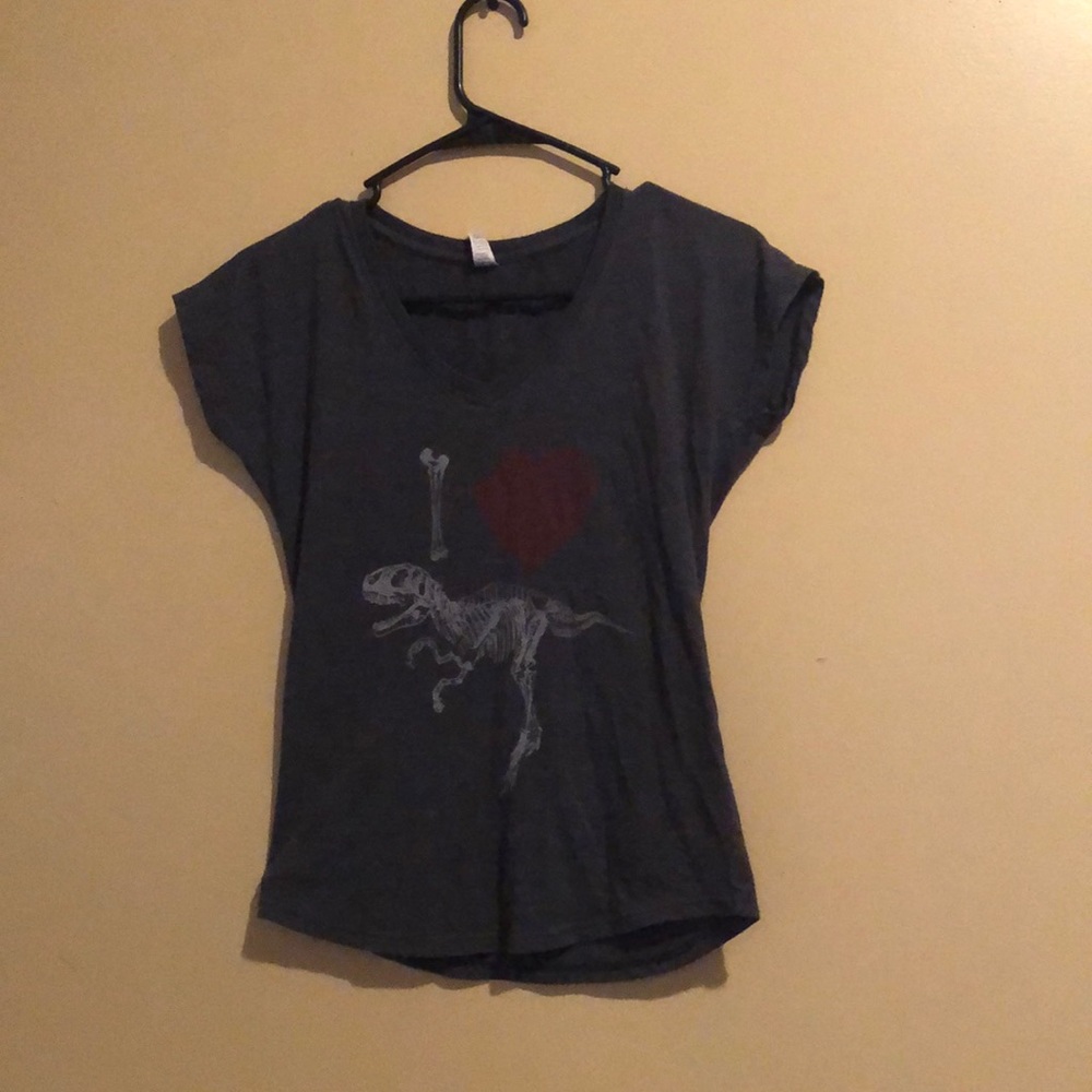 Anvil, dark grey “I (heart) (t-Rex skeleton)” t-shirt, XS in ladies